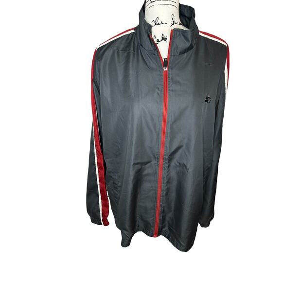 Starter‎ Jacket Gray Full Zip Lightweight Red Stripe Mens - Picture 1 of 12